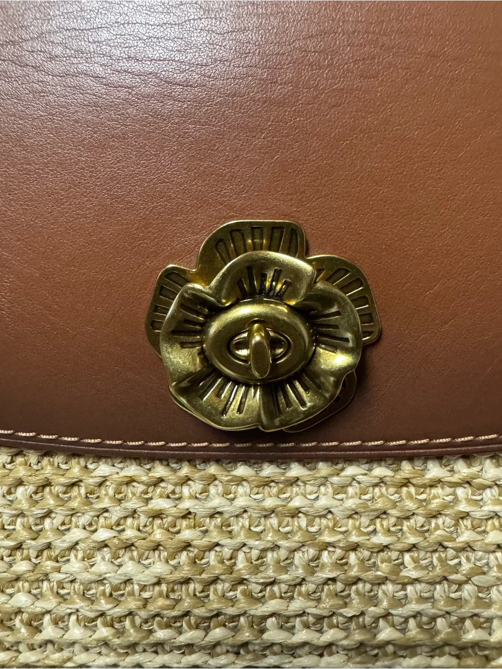 Coach Parker 18 69624 Tea Rose Straw Leather Chain Shoulder Bag Crossbody Rare